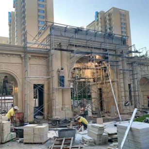 东营 黄金麻荔枝面花岗岩小区门楼外墙干挂