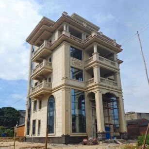 东营 黄金麻花岗岩石材别墅外墙干挂搭配（雕花栏杆花瓶柱门楼罗马柱）