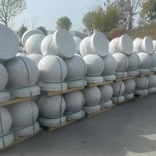 东营 白麻花岗岩石材圆球，石球，挡车球，隔离球，景观石球，风水球等