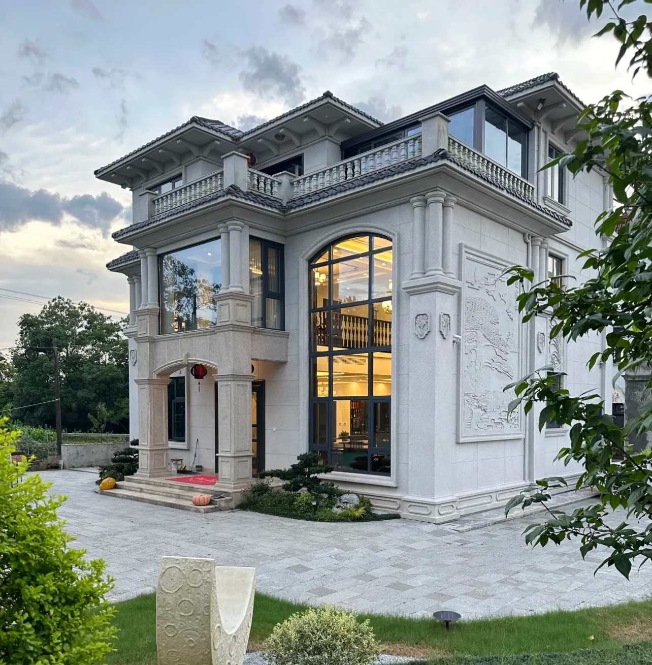 东营 白麻花岗岩私人别墅干挂石材豪华定制