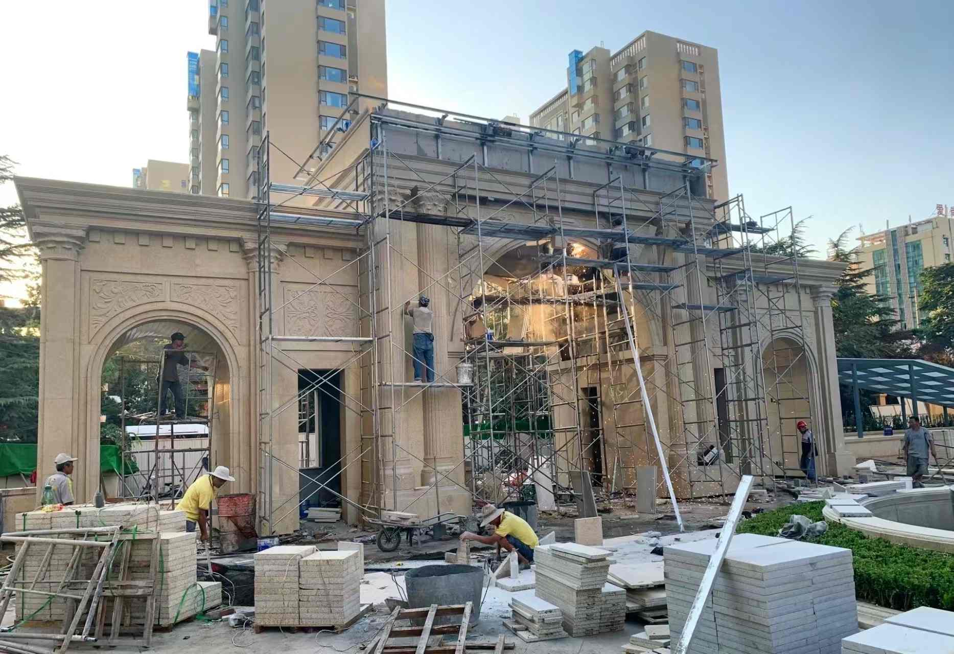 东营 黄金麻荔枝面花岗岩小区门楼外墙干挂