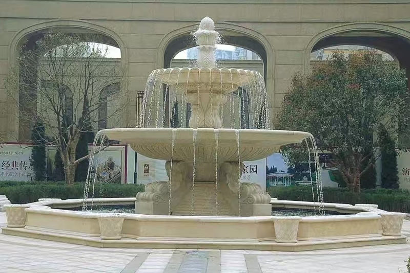 东营 黄金麻花岗岩异型加工——户外庭院石雕流水喷泉